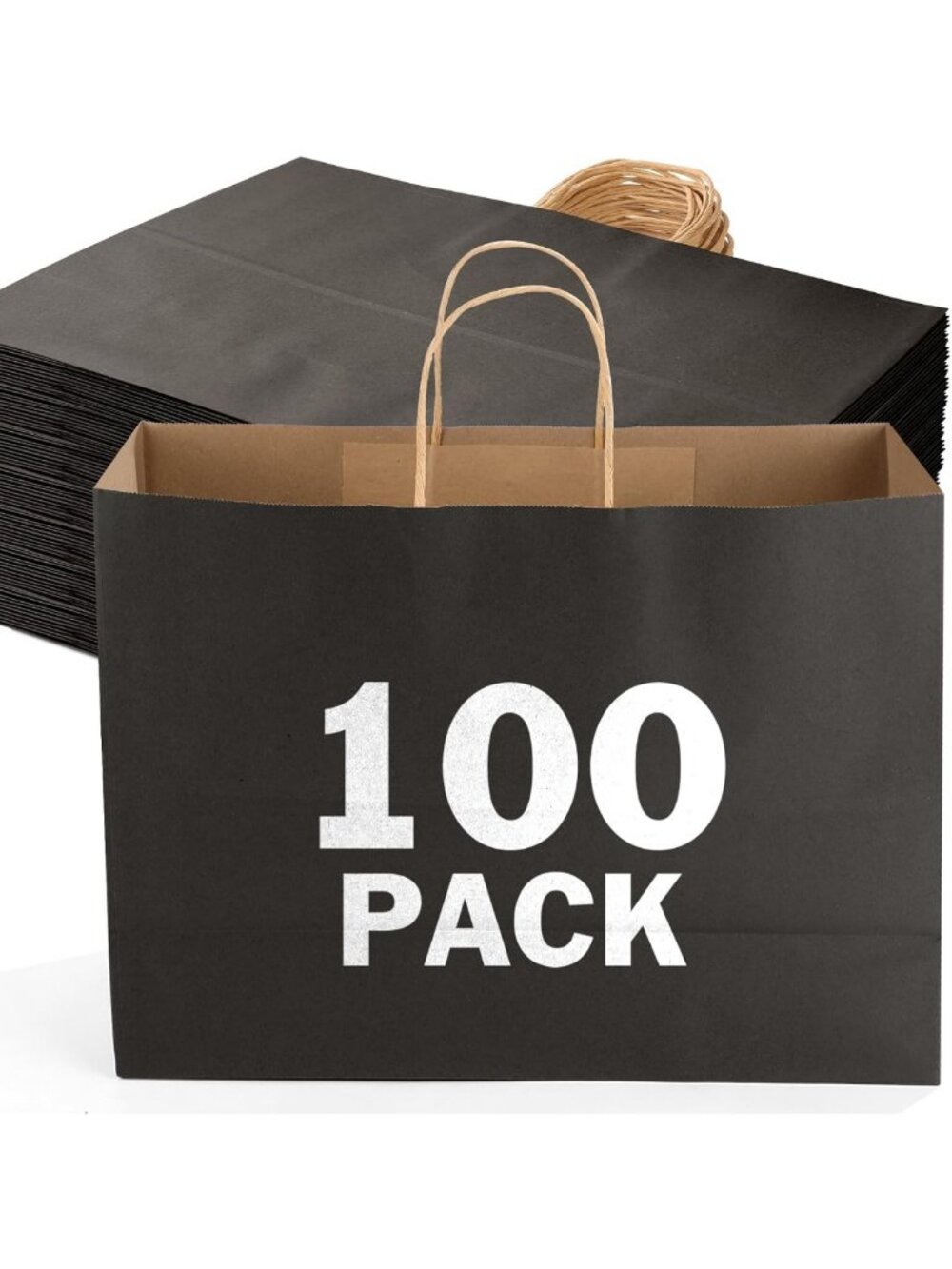 Large Black Paper Gift Bags with Handles - 100 Pack, 16x6x12 for Parties